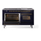 ILVE Nostalgie II 60-Inch Dual Fuel Range with 9 Sealed Burners + Griddle, 5.8 cu. ft. Oven, Midnight Blue with Brass Trim, Liquid Propane, Triple Glass Door, UP60FNMPMBGLP