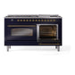 ILVE Nostalgie II 60-Inch Dual Fuel Range with 9 Sealed Burners + Griddle, 5.8 cu. ft. Oven, Midnight Blue with Brass Trim, Liquid Propane, Triple Glass Door, UP60FNMPMBGLP