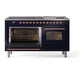 ILVE Nostalgie II 60-Inch Dual Fuel Range with 9 Sealed Burners + Griddle, 5.8 cu. ft. Oven, Midnight Blue with Copper Trim, Liquid Propane, Triple Glass Door, UP60FNMPMBPLP