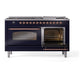 ILVE Nostalgie II 60-Inch Dual Fuel Range with 9 Sealed Burners + Griddle, 5.8 cu. ft. Oven, Midnight Blue with Copper Trim, Natural Gas, Triple Glass Door, UP60FNMPMBP