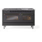ILVE Nostalgie II 60-Inch Dual Fuel Range with 9 Sealed Burners + Griddle, 5.8 cu. ft. Oven, Graphite Matte with Burnished Trim, Natural Gas, Triple Glass Door, UP60FNMPMGB
