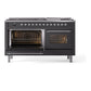 ILVE Nostalgie II 60-Inch Dual Fuel Range with 9 Sealed Burners + Griddle, 5.8 cu. ft. Oven, Graphite Matte with Chrome Trim, Liquid Propane, Triple Glass Door, UP60FNMPMGCLP