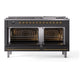 ILVE Nostalgie II 60-Inch Dual Fuel Range with 9 Sealed Burners + Griddle, 5.8 cu. ft. Oven, Graphite Matte with Brass Trim, Liquid Propane, Triple Glass Door, UP60FNMPMGGLP
