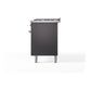 ILVE Nostalgie II 60-Inch Dual Fuel Range with 9 Sealed Burners + Griddle, 5.8 cu. ft. Oven, Graphite Matte with Brass Trim, Liquid Propane, Triple Glass Door, UP60FNMPMGGLP