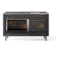ILVE Nostalgie II 60-Inch Dual Fuel Range with 9 Sealed Burners + Griddle, 5.8 cu. ft. Oven, Graphite Matte with Brass Trim, Natural Gas, Triple Glass Door, UP60FNMPMGG
