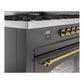 ILVE Nostalgie II 60-Inch Dual Fuel Range with 9 Sealed Burners + Griddle, 5.8 cu. ft. Oven, Graphite Matte with Brass Trim, Natural Gas, Triple Glass Door, UP60FNMPMGG