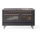 ILVE Nostalgie II 60-Inch Dual Fuel Range with 9 Sealed Burners + Griddle, 5.8 cu. ft. Oven, Graphite Matte with Copper Trim, Natural Gas, Triple Glass Door, UP60FNMPMGP