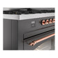 ILVE Nostalgie II 60-Inch Dual Fuel Range with 9 Sealed Burners + Griddle, 5.8 cu. ft. Oven, Graphite Matte with Copper Trim, Natural Gas, Triple Glass Door, UP60FNMPMGP