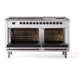 ILVE Nostalgie II 60-Inch Dual Fuel Range with 9 Sealed Burners + Griddle, 5.8 cu. ft. Oven, RAL with Burnished Trim, Natural Gas, Triple Glass Door, UP60FNMPRAB