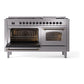 ILVE Nostalgie II 60-Inch Dual Fuel Range with 9 Sealed Burners + Griddle, 5.8 cu. ft. Oven, Stainless Steel with Burnished Trim, Natural Gas, Triple Glass Door, UP60FNMPSSB