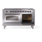 ILVE Nostalgie II 60-Inch Dual Fuel Range with 9 Sealed Burners + Griddle, 5.8 cu. ft. Oven, Stainless Steel with Burnished Trim, Natural Gas, Triple Glass Door, UP60FNMPSSB
