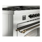 ILVE Nostalgie II 60-Inch Dual Fuel Range with 9 Sealed Burners + Griddle, 5.8 cu. ft. Oven, Stainless Steel with Burnished Trim, Natural Gas, Triple Glass Door, UP60FNMPSSB