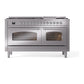 ILVE Nostalgie II 60-Inch Dual Fuel Range with 9 Sealed Burners + Griddle, 5.8 cu. ft. Oven, Stainless Steel with Chrome Trim, Liquid Propane, Triple Glass Door, UP60FNMPSSCLP