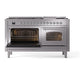 ILVE Nostalgie II 60-Inch Dual Fuel Range with 9 Sealed Burners + Griddle, 5.8 cu. ft. Oven, Stainless Steel with Chrome Trim, Liquid Propane, Triple Glass Door, UP60FNMPSSCLP