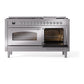 ILVE Nostalgie II 60-Inch Dual Fuel Range with 9 Sealed Burners + Griddle, 5.8 cu. ft. Oven, Stainless Steel with Chrome Trim, Liquid Propane, Triple Glass Door, UP60FNMPSSCLP