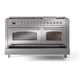 ILVE Nostalgie II 60-Inch Dual Fuel Range with 9 Sealed Burners + Griddle, 5.8 cu. ft. Oven, Stainless Steel with Chrome Trim, Natural Gas, Triple Glass Door, UP60FNMPSSC