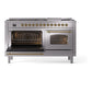 ILVE Nostalgie II 60-Inch Dual Fuel Range with 9 Sealed Burners + Griddle, 5.8 cu. ft. Oven, Stainless Steel with Brass Trim, Liquid Propane, Triple Glass Door, UP60FNMPSSGLP