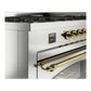 ILVE Nostalgie II 60-Inch Dual Fuel Range with 9 Sealed Burners + Griddle, 5.8 cu. ft. Oven, Stainless Steel with Brass Trim, Liquid Propane, Triple Glass Door, UP60FNMPSSGLP