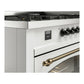 ILVE Nostalgie II 60-Inch Dual Fuel Range with 9 Sealed Burners + Griddle, 5.8 cu. ft. Oven, White with Burnished Trim, Liquid Propane, Triple Glass Door, UP60FNMPWHBLP