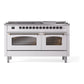 ILVE Nostalgie II 60-Inch Dual Fuel Range with 9 Sealed Burners + Griddle, 5.8 cu. ft. Oven, White with Burnished Trim, Natural Gas, Triple Glass Door, UP60FNMPWHB