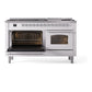 ILVE Nostalgie II 60-Inch Dual Fuel Range with 9 Sealed Burners + Griddle, 5.8 cu. ft. Oven, White with Chrome Trim, Natural Gas, Triple Glass Door, UP60FNMPWHC