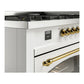ILVE Nostalgie II 60-Inch Dual Fuel Range with 9 Sealed Burners + Griddle, 5.8 cu. ft. Oven, White with Brass Trim, Liquid Propane, Triple Glass Door, UP60FNMPWHGLP