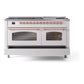 ILVE Nostalgie II 60-Inch Dual Fuel Range with 9 Sealed Burners + Griddle, 5.8 cu. ft. Oven, White with Copper Trim, Natural Gas, Triple Glass Door, UP60FNMPWHP