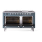 ILVE Professional Plus II 60-Inch Dual Fuel Range with 9 Sealed Burners + Griddle, 5.8 cu. ft. Oven, Blue Grey, Liquid Propane, Solid Door, UP60FQMPBGLP