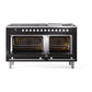 ILVE Professional Plus II 60-Inch Dual Fuel Range with 9 Sealed Burners + Griddle, 5.8 cu. ft. Oven, Glossy Black, Liquid Propane, Solid Door, UP60FQMPBKLP