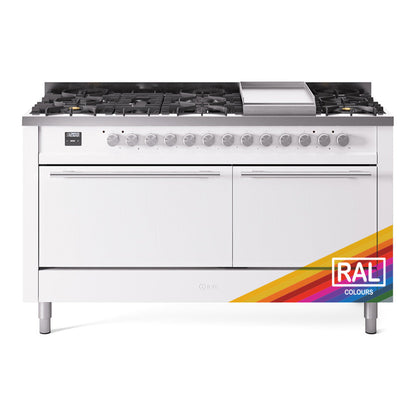 ILVE Professional Plus II 60-Inch Dual Fuel Range with 9 Sealed Burners + Griddle, 5.8 cu. ft. Oven, RAL, Liquid Propane, Solid Door, UP60FQMPRALP