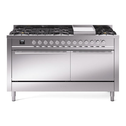 ILVE Professional Plus II 60-Inch Dual Fuel Range with 9 Sealed Burners + Griddle, 5.8 cu. ft. Oven, Stainless Steel, Liquid Propane, Solid Door, UP60FQMPSSLP