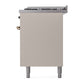 ILVE Nostalgie II 60-Inch Dual Fuel Range with 9 Sealed Burners + Griddle, 5.8 cu. ft. Oven, Antique White with Burnished Trim, Natural Gas, Solid Door, UP60FQNMPAWB