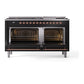 ILVE Nostalgie II 60-Inch Dual Fuel Range with 9 Sealed Burners + Griddle, 5.8 cu. ft. Oven, Glossy Black with Copper Trim, Natural Gas, Solid Door, UP60FQNMPBKP