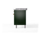 ILVE Nostalgie II 60-Inch Dual Fuel Range with 9 Sealed Burners + Griddle, 5.8 cu. ft. Oven, Emerald Green with Brass Trim, Natural Gas, Solid Door, UP60FQNMPEGG