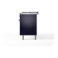 ILVE Nostalgie II 60-Inch Dual Fuel Range with 9 Sealed Burners + Griddle, 5.8 cu. ft. Oven, Midnight Blue with Brass Trim, Liquid Propane, Solid Door, UP60FQNMPMBGLP