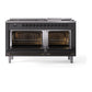 ILVE Nostalgie II 60-Inch Dual Fuel Range with 9 Sealed Burners + Griddle, 5.8 cu. ft. Oven, Graphite Matte with Burnished Trim, Natural Gas, Solid Door, UP60FQNMPMGB
