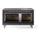 ILVE Nostalgie II 60-Inch Dual Fuel Range with 9 Sealed Burners + Griddle, 5.8 cu. ft. Oven, Graphite Matte with Chrome Trim, Natural Gas, Solid Door, UP60FQNMPMGC