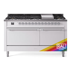 ILVE Nostalgie II 60-Inch Dual Fuel Range with 9 Sealed Burners + Griddle, 5.8 cu. ft. Oven, RAL with Chrome Trim, Natural Gas, Solid Door, UP60FQNMPRAC