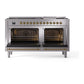 ILVE Nostalgie II 60-Inch Dual Fuel Range with 9 Sealed Burners + Griddle, 5.8 cu. ft. Oven, Stainless Steel with Brass Trim, Liquid Propane, Solid Door, UP60FQNMPSSGLP