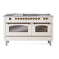 ILVE Nostalgie II 60-Inch Dual Fuel Range with 7 Sealed Burners + Griddle + French Top, 5.8 cu. ft. Oven, Antique White with Burnished Trim, Liquid Propane, Triple Glass Door, UP60FSNMPAWBLP