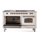 ILVE Nostalgie II 60-Inch Dual Fuel Range with 7 Sealed Burners + Griddle + French Top, 5.8 cu. ft. Oven, Antique White with Burnished Trim, Liquid Propane, Triple Glass Door, UP60FSNMPAWBLP