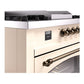 ILVE Nostalgie II 60-Inch Dual Fuel Range with 7 Sealed Burners + Griddle + French Top, 5.8 cu. ft. Oven, Antique White with Burnished Trim, Natural Gas, Triple Glass Door, UP60FSNMPAWB