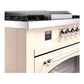 ILVE Nostalgie II 60-Inch Dual Fuel Range with 7 Sealed Burners + Griddle + French Top, 5.8 cu. ft. Oven, Antique White with Chrome Trim, Natural Gas, Triple Glass Door, UP60FSNMPAWC