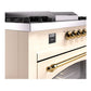 ILVE Nostalgie II 60-Inch Dual Fuel Range with 7 Sealed Burners + Griddle + French Top, 5.8 cu. ft. Oven, Antique White with Brass Trim, Natural Gas, Triple Glass Door, UP60FSNMPAWG