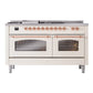 ILVE Nostalgie II 60-Inch Dual Fuel Range with 7 Sealed Burners + Griddle + French Top, 5.8 cu. ft. Oven, Antique White with Copper Trim, Liquid Propane, Triple Glass Door, UP60FSNMPAWPLP