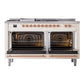 ILVE Nostalgie II 60-Inch Dual Fuel Range with 7 Sealed Burners + Griddle + French Top, 5.8 cu. ft. Oven, Antique White with Copper Trim, Natural Gas, Triple Glass Door, UP60FSNMPAWP
