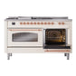 ILVE Nostalgie II 60-Inch Dual Fuel Range with 7 Sealed Burners + Griddle + French Top, 5.8 cu. ft. Oven, Antique White with Copper Trim, Natural Gas, Triple Glass Door, UP60FSNMPAWP