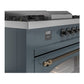 ILVE Nostalgie II 60-Inch Dual Fuel Range with 7 Sealed Burners + Griddle + French Top, 5.8 cu. ft. Oven, Blue Grey with Burnished Trim, Natural Gas, Triple Glass Door, UP60FSNMPBGB