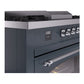 ILVE Nostalgie II 60-Inch Dual Fuel Range with 7 Sealed Burners + Griddle + French Top, 5.8 cu. ft. Oven, Blue Grey with Chrome Trim, Natural Gas, Triple Glass Door, UP60FSNMPBGC