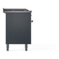 ILVE Nostalgie II 60-Inch Dual Fuel Range with 7 Sealed Burners + Griddle + French Top, 5.8 cu. ft. Oven, Blue Grey with Copper Trim, Liquid Propane, Triple Glass Door, UP60FSNMPBGPLP